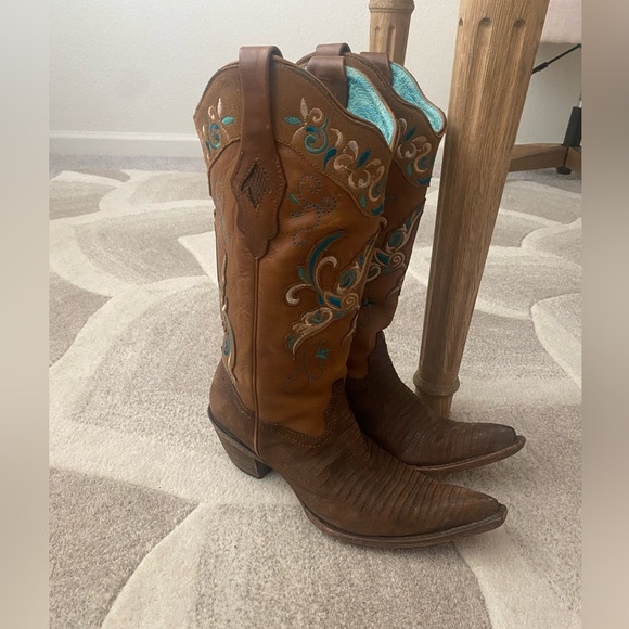 RARE Corral lizard brown and turquoise cowgirl boots - Picture 10 of 10
